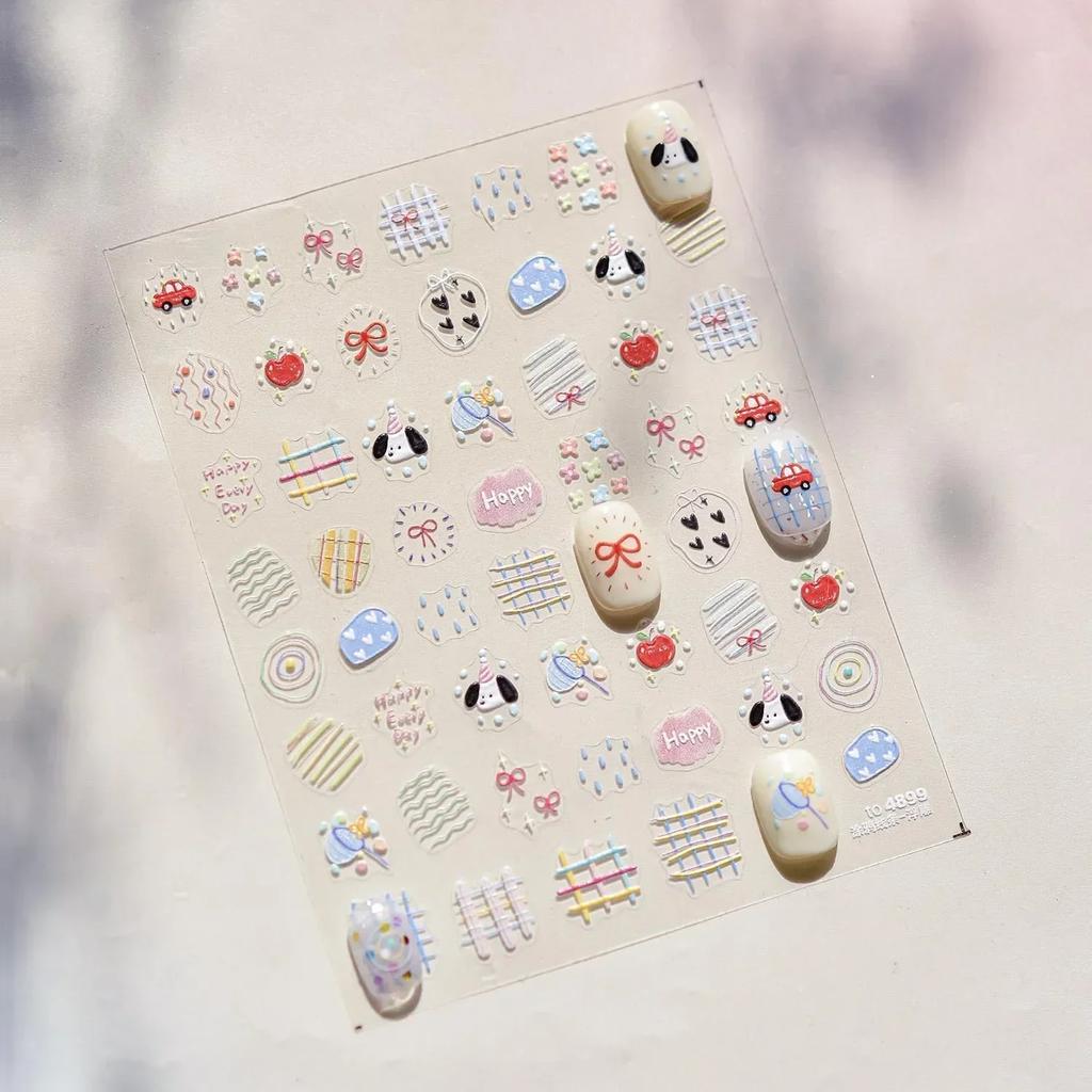 5D Pudding Jelly Dessert Fruit Cherry Pink Claw Print Bowknot Tie Knot Love Heart Stars Nail Art Sticker Adhesive Manicure Decal