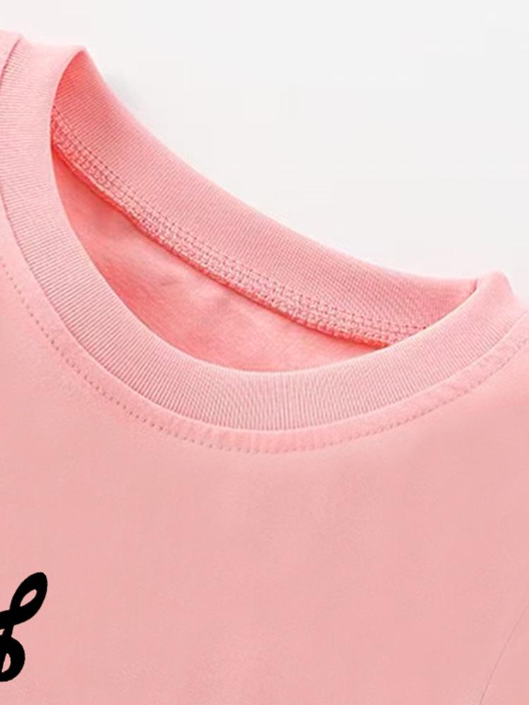 New European Style Girls' Cartoon T-Shirt - Round Neck, Short Sleeve, Summer Wear for Kids