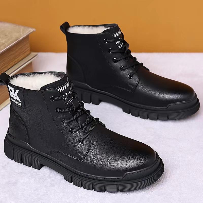 Fashion British Men's Ankle Boots Autumn Winter Soft Sole Velvet Warm Work Shoes for Men Designer Non-slip Leather Boots Male