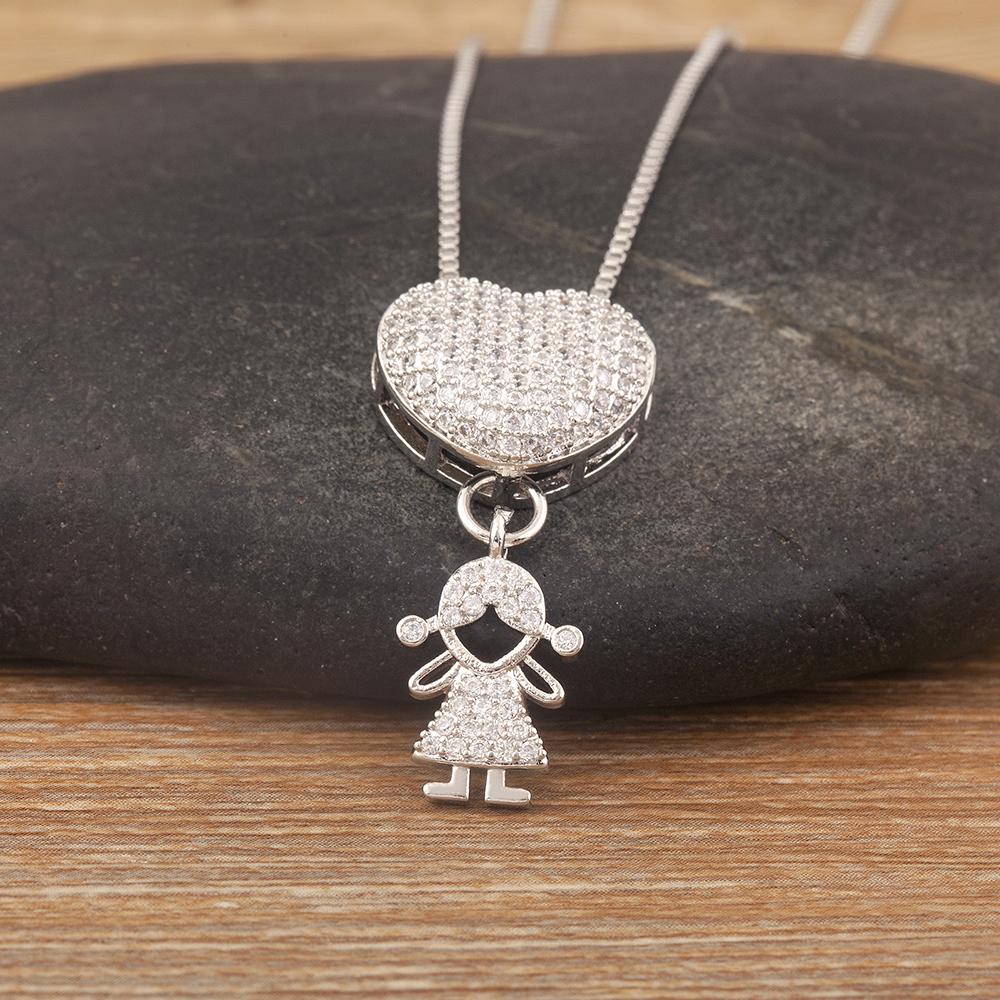 AIBEF Trendy Boy/Girl Pendant Necklaces Women Charm Cute Chain Choker Heart Family Jewelry Son/Daughter Birthday Gifts