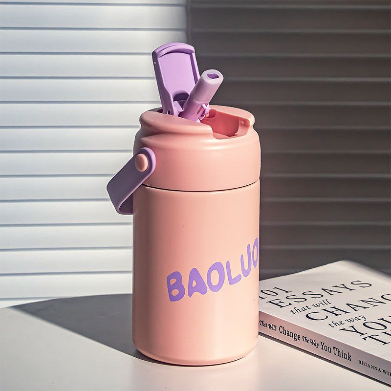 

German Large-Capacity Thermos Cup for Women, High-Looking New Style Tea-Water Separation Kettle, Student School-Use Straw Cup Pink 550ml