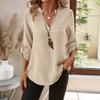 Solid Color Women's Fashionable Casual 9-quarter Sleeve Notch V-neck Shirt for Women Shirt