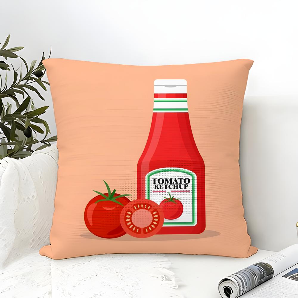 Funny Ketchup Label Pillow Case Cotton Linen Fabric Square Zipper Pillowcase Home Decorative Living Room