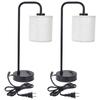 2Pcs Fabric Table Lamp Dual USB Ports Energy Saving Modern Simple Standing Table Lamp for Bedroom