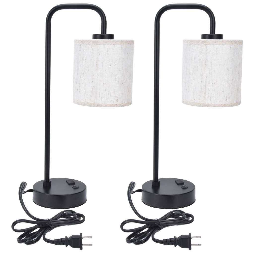 2Pcs Fabric Table Lamp Dual USB Ports Energy Saving Modern Simple Standing Table Lamp for Bedroom