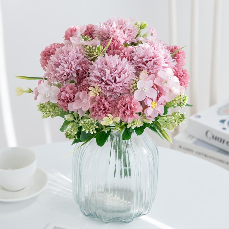 1Pc Artificial Flowers Wedding Home Bedroom Decoration Bridal Bouquet Garden Fake Silk Roses Hydrangeas Vase For Board Outdoors