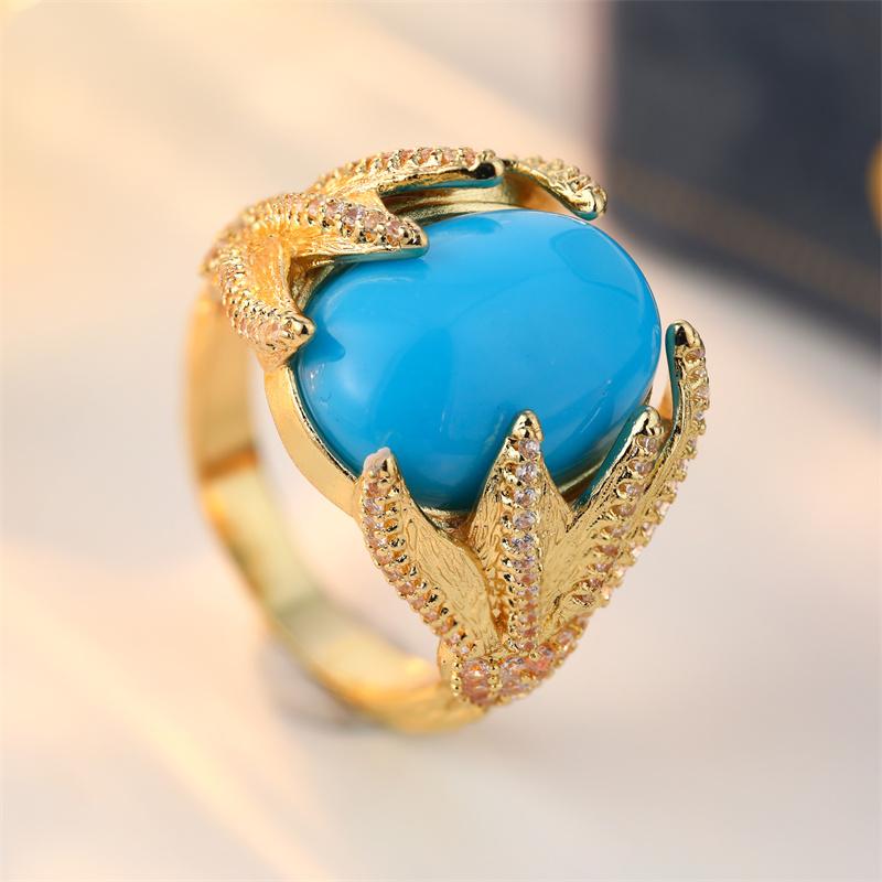 Vintage Inlaid Blue Stone CZ Claw Women's Ring Creativity Gold Color Hand Carving Daily Wear Party Jewelry Anniversary Gift