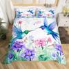 Hummingbird Floral Duvet Cover Birds Bedding Set Blue Green Spring Wild Animals Botanical Comforter Cover Polyester Quilt Cover