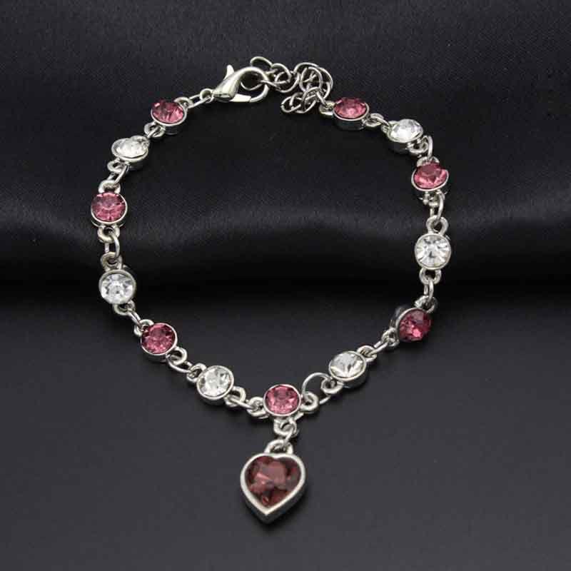 

Потрясающий Самый Горячий Женский Женский Кристалл Стразы Браслет Браслет Океанский Синий Цепочка Сердце Для Неподвластной Времени Моды Silver Purple