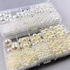 Simple 4/6/8/10mm Beige White Imitation Pearl with Hole Bead Necklace Earrings Bracelet with Round Beads for DIY Handmade Crafts