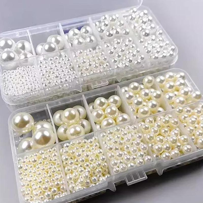 Simple 4/6/8/10mm Beige White Imitation Pearl with Hole Bead Necklace Earrings Bracelet with Round Beads for DIY Handmade Crafts