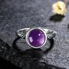 Vintage Carved Pattern Oval Purple Stone Rings, Amethyst Gemstone CopperPlating Ring, Women's Boho Fashion Jewelry Cross-Border