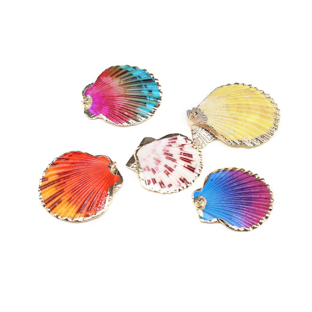 3Pcs, Natural Shell Colorful Conch Pendant, Boho Handcrafted Golden Edged Charms, for DIY Necklace Accessories, Jewelry Making, Aquatic Decor