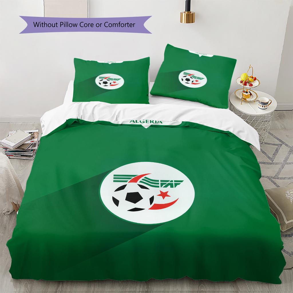 Algerien Nationalmannschaft Muster Bettwäsche Bettdecken-Set Heimdekoration Geschenk (1 Bettbezug + 2 Kissenbezüge (ohne Füllung))