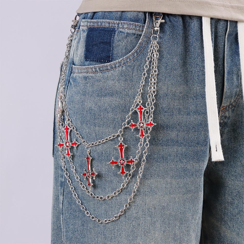 Hip Hop Cross Pendant Metal Chain For Men With Multilayer Style