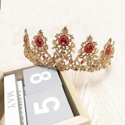 New Golden Red Diamond Bridal Jewelry Crown Set Baroque   Crown Accessories