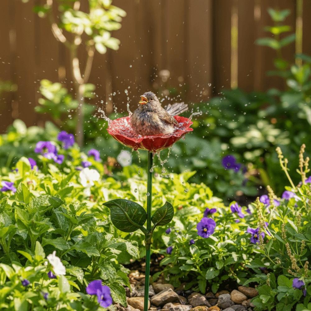 Multi-Function Insect Bird Bath Iron Ornamental Horticulture Garden Birdbath Flower Shape Flower Garden Stake Outdoor