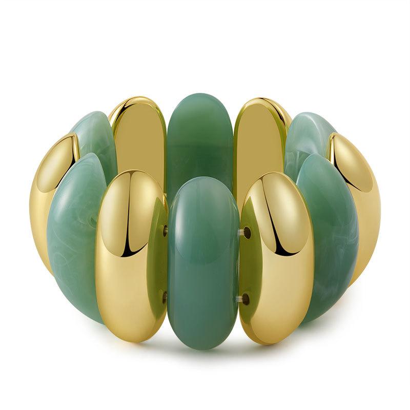 Bracciale Elastico Vintage Smudging Geometrico Largo Chunky per Donne Gioiello per Mano in Acrilico