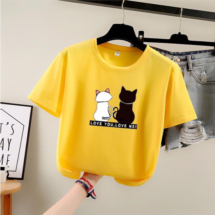 Cartoon Short Sleeve T-shirt Female Summer Student Crew Neck Printed Top Fashion Plus Size Women's Wear
