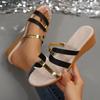 2025 New Women Slippers Thick Soled Slope Woven Straw Shoes Outdoor Soft Leather Slippers Casual Blocking Sandals Slides Women