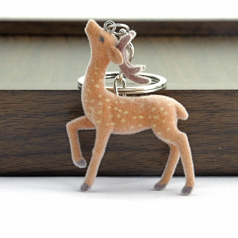 Fluffy Texture Christmas Elk Keychains 3D Design DIY Bead Case Cute Deer Keychain Christmas Gift A