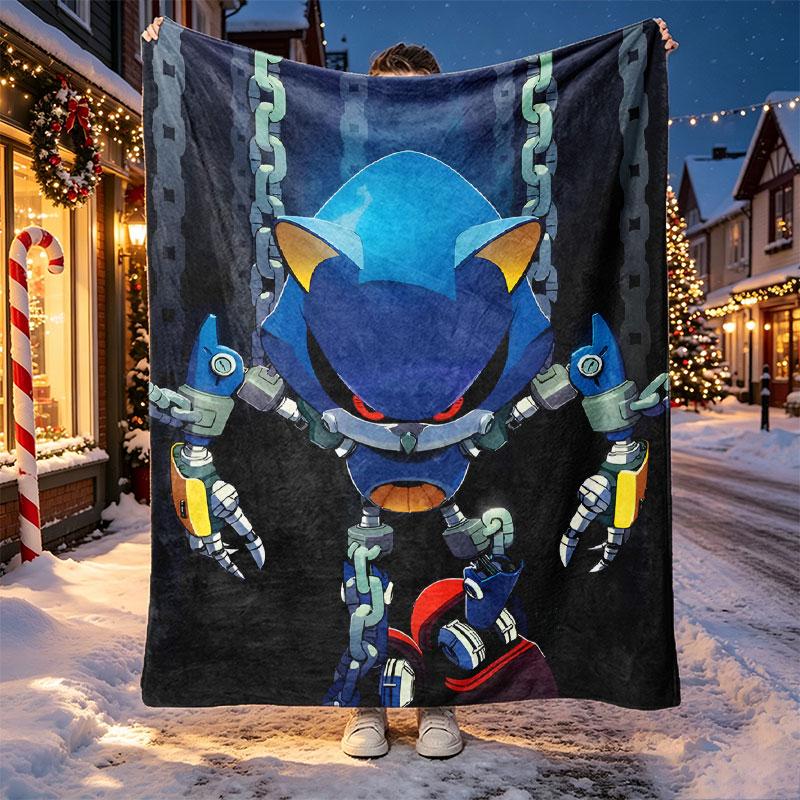 Sonic Pattern Blanket for Home Decoration, Bed, Sofa, Car Travel, Camping, Suitable for All Seasons, Birthday Christmas Gift