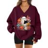 Women's V-neck Dropped Shoulder Halloween Print Sports Sweatshirt Top