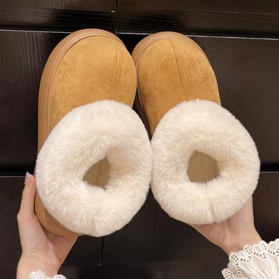 Big Head Thick-soled Snow Boots for Women's Autumn and Winter New One-pedal Cotton Shoes with Integrated Fur and Plush Warm Fluffy Shoes