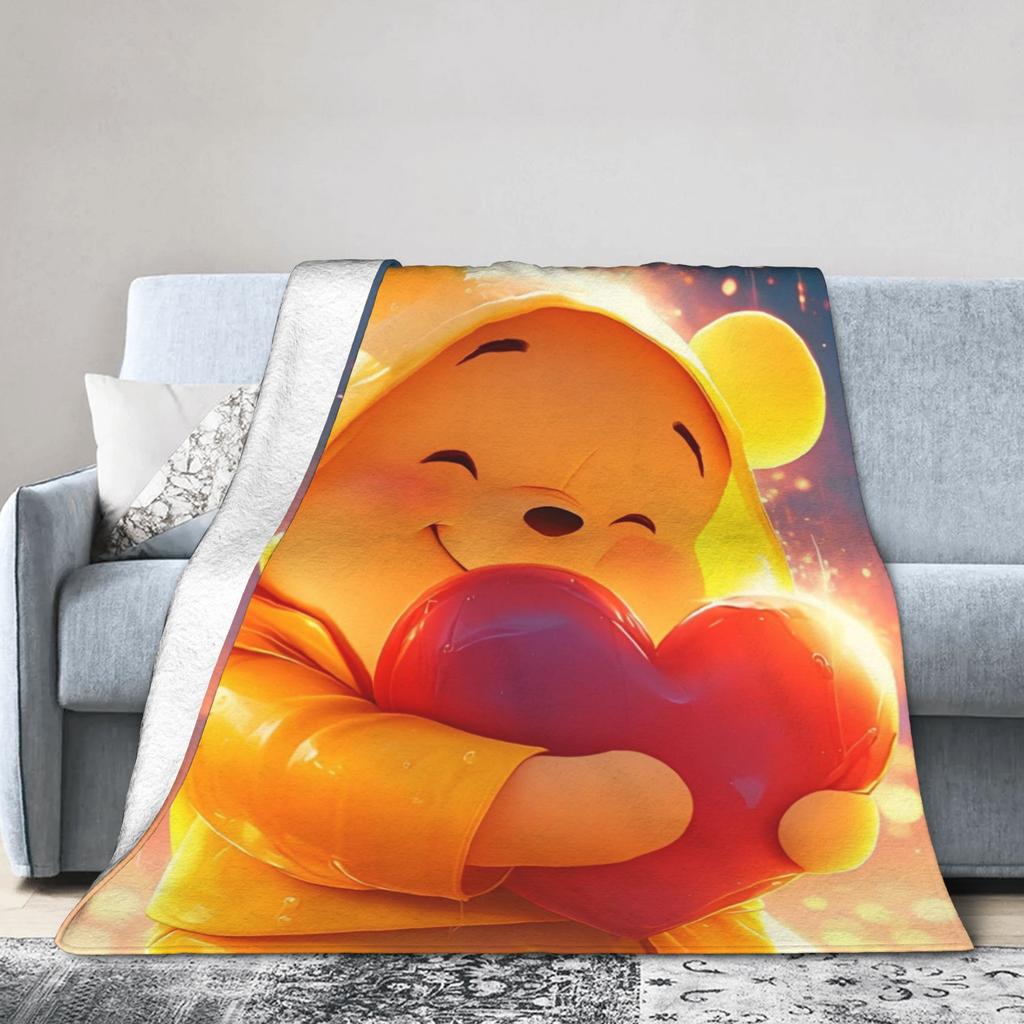 Mantas de Dibujos Animados de Winnie the Pooh Felpa de Coral Polar Aire Acondicionado Manta Ligera Portátil para Ropa de Cama Coche Felpa Colcha Fina