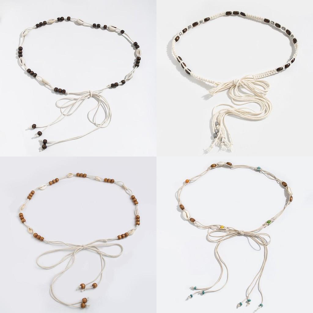 Bohemian Fashion Waist Rope With Shell And Wooden Beads For Leisure And Travel