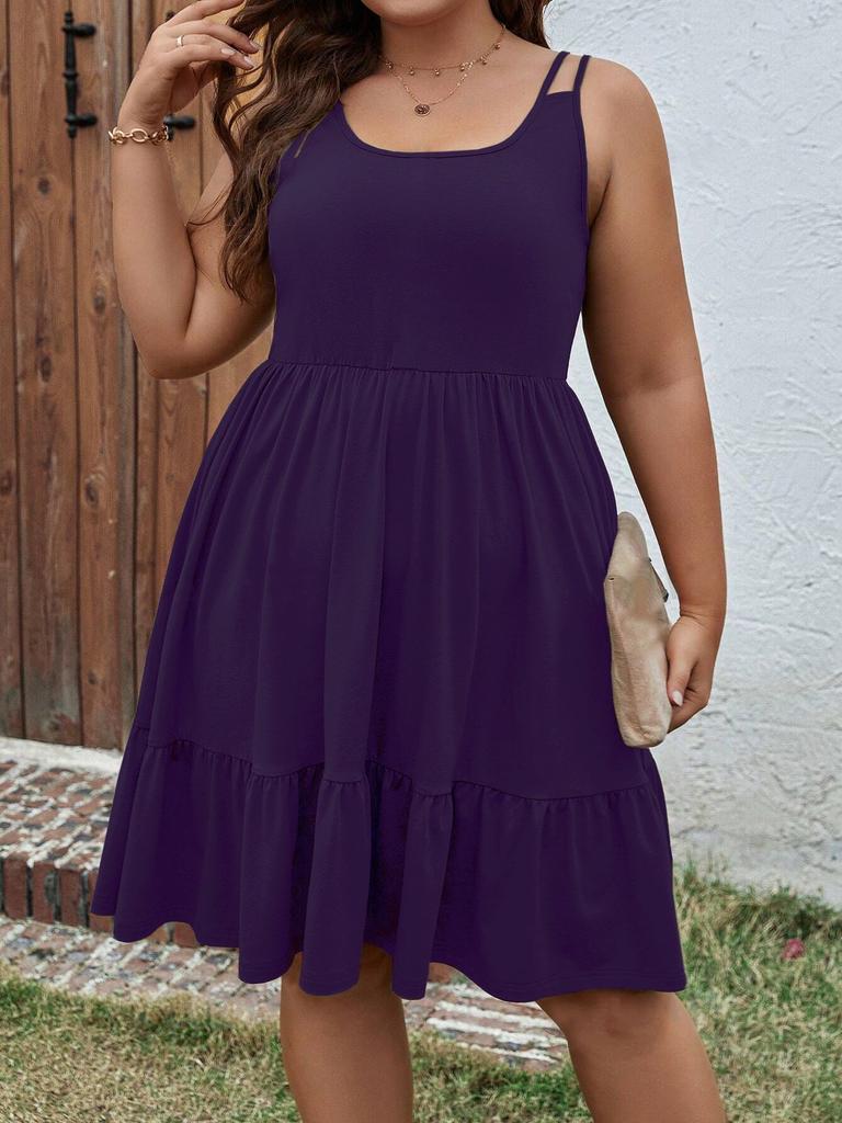 Independent Station European and American Spring and Summer Large Size Women's Clothing A Pendulum Loose Solid Color Sleeveless Medium and Long Dress