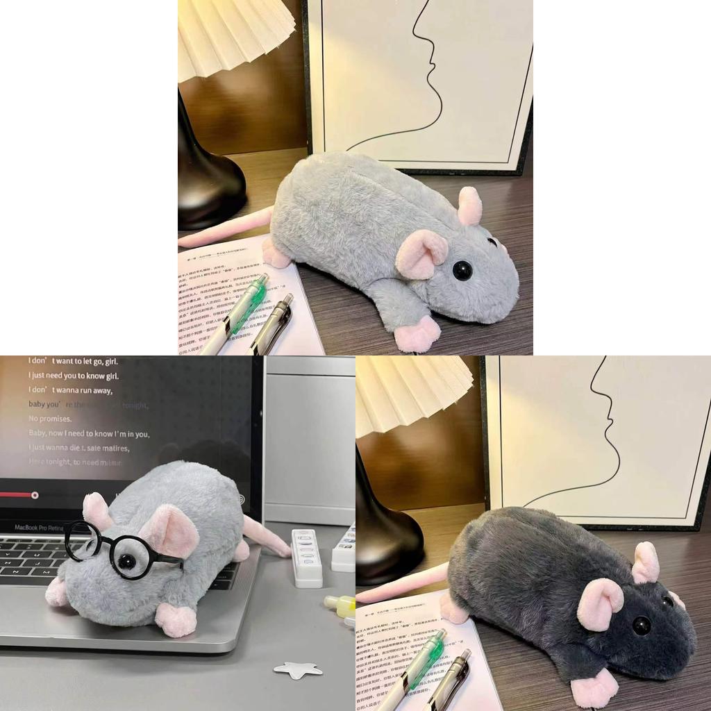 Plush Mouse Pencil Case With Cartoon Design For Students And Kids