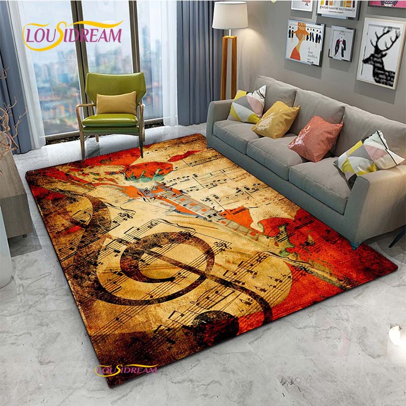 Alfombra de Vinilo con Notas Musicales Negras Vintage para Decoración de Sala de Estar Dormitorio Alfombras de Área Cocina Felpudos Antideslizantes Alfombra Regalo de Cumpleaños