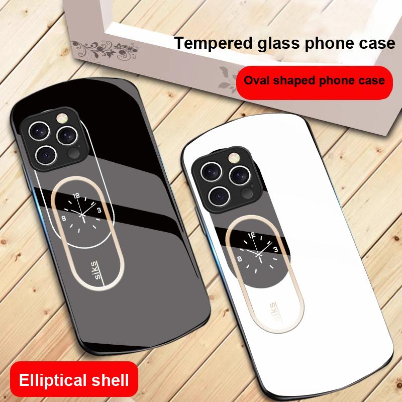 Wanduhr Farbmuster Für iPhone 16 15 14 13 Plus 12 mini 11 Pro Max XR Xs Max X 7 8 6 6S 2022 Elliptische Glas-Handyhülle