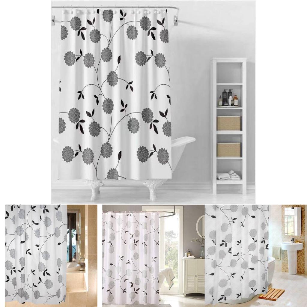 Modern Minimalist Peva Shower Curtain With Striking Black Peony Print For Bathroom Decor