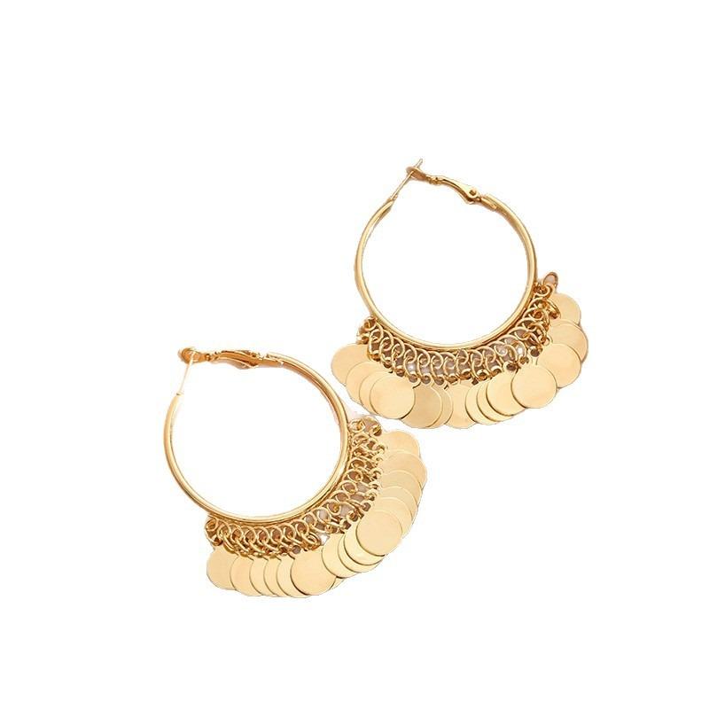 Fashion Metal Disc Tassel Hoop Earrings Gold Silver Luxury Design