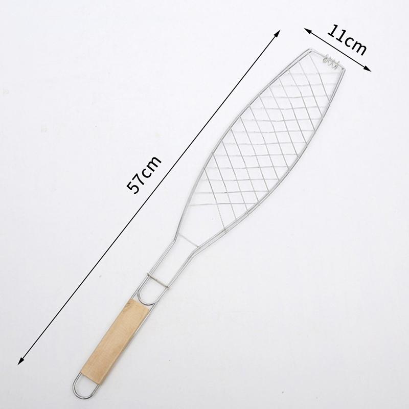 Stainless Steel Fish Grilling Basket,Non-Stick BBQ Fish Holder with Wooden Handle for Outdoor Camping & Barbecue