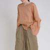 Johnature Women Summer T-shirt V-Neck Long Sleeve Solid Color Tees Ramie High Quality Loose Women Vintage T-Shirts