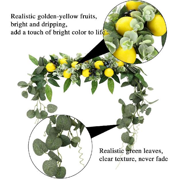 Flower Swag, Artificial Lemon Floral Swag, Door Swag Wreath Twig Simulation Hanging Ornament for Home Wedding Wall Door Decoration