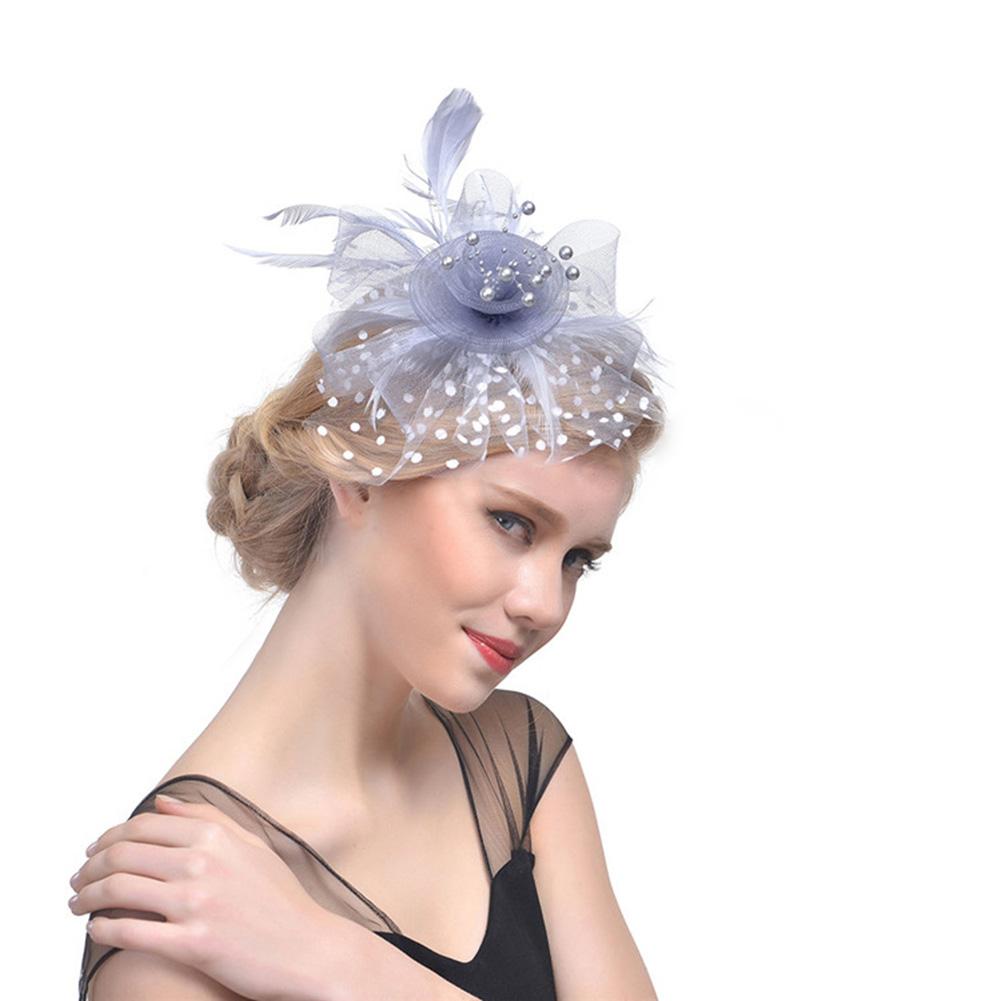 Lady Elegant Exquisite Little Hat Feather Flower Headdress Hair Ornaments for Wedding Banquet