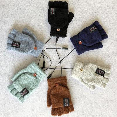 1 Pair Unisex USB Electric Heating Winter Outdoor Heated Gloves Pure Color Full&Half Finger Warmer Mitten