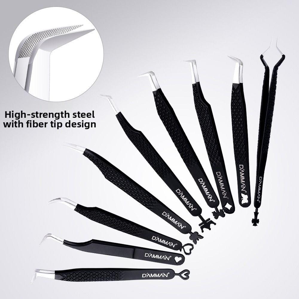 Large Flat Clamp Head Eyelash Tweezer Fiber Tip Anti-slip Grid Eyelash Extensions Tweezers Black Color Makeup Tools