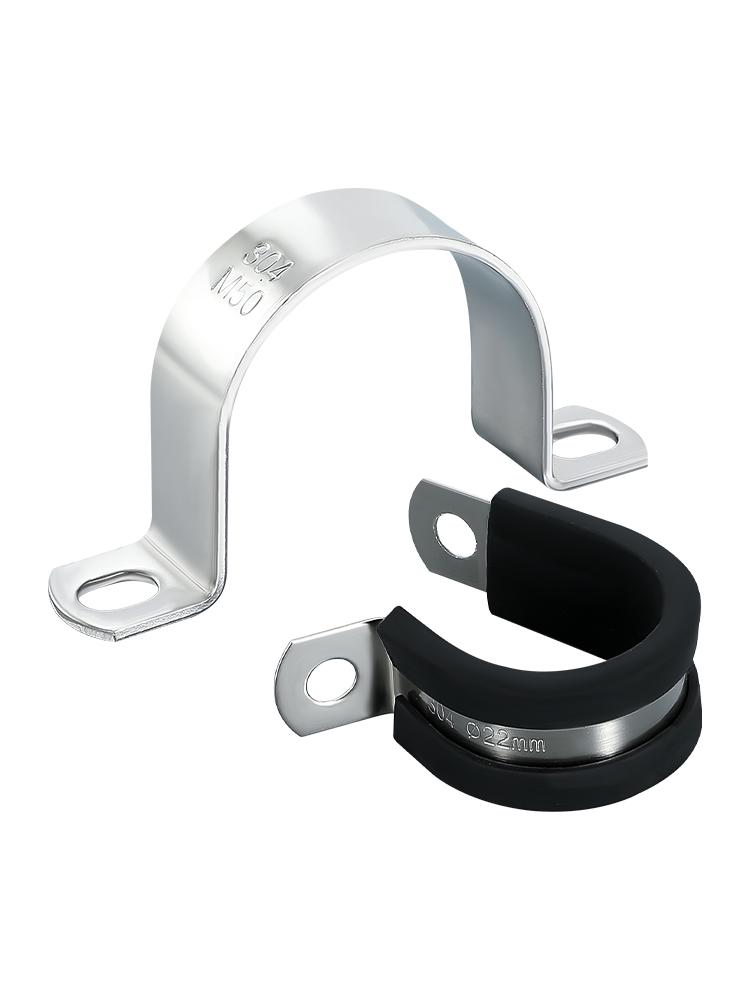 U-Shaped 304 Stainless Steel Saddle Clamp with Rubber Strip for Pipes and Cables