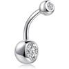 Sterling Silver Navel Ring, Unisex, Inlaid with Zircon, Curved Barbell-style