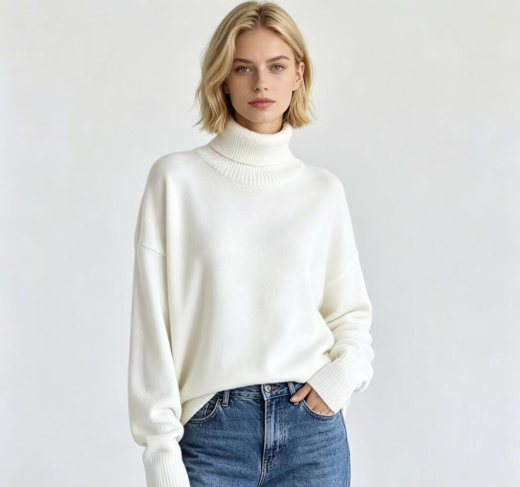 Russian Cross-border Bestseller Solid Color Basic Loose High-neck Pullover Sweater for Women, Casual Warm Pullover