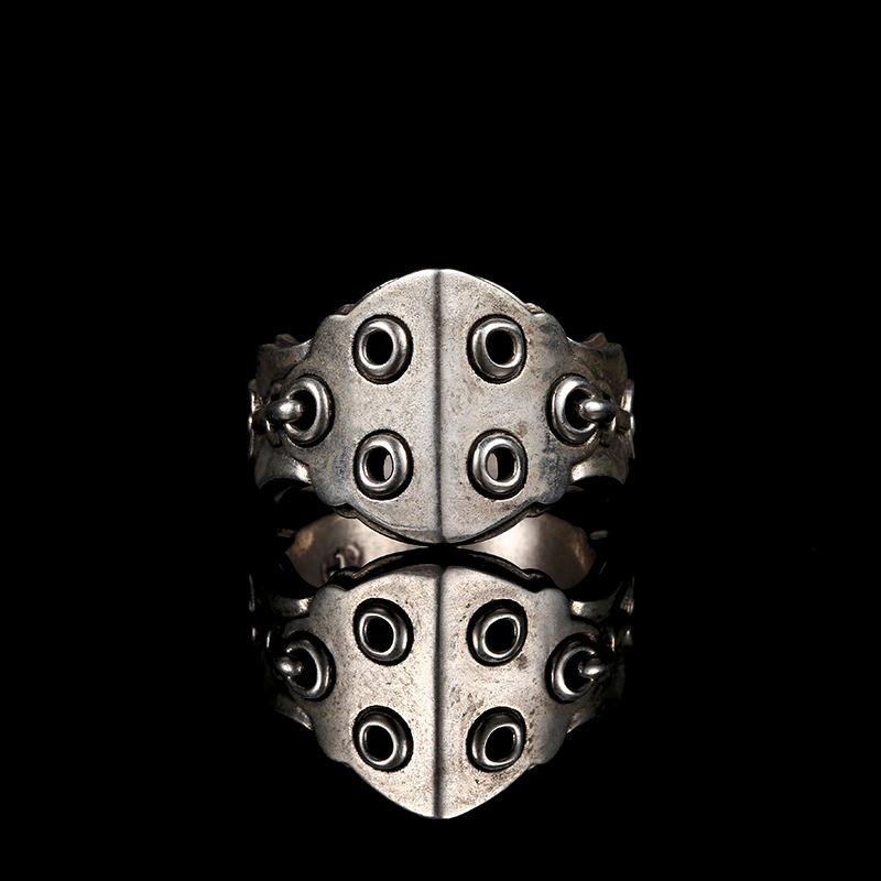 Yin Taifei Handmade Thai Silver Retro Armor Ring - Openable Grid Design with Gesar King Mantra, Perfect Gift for Boyfriend Adjustable Open Ring