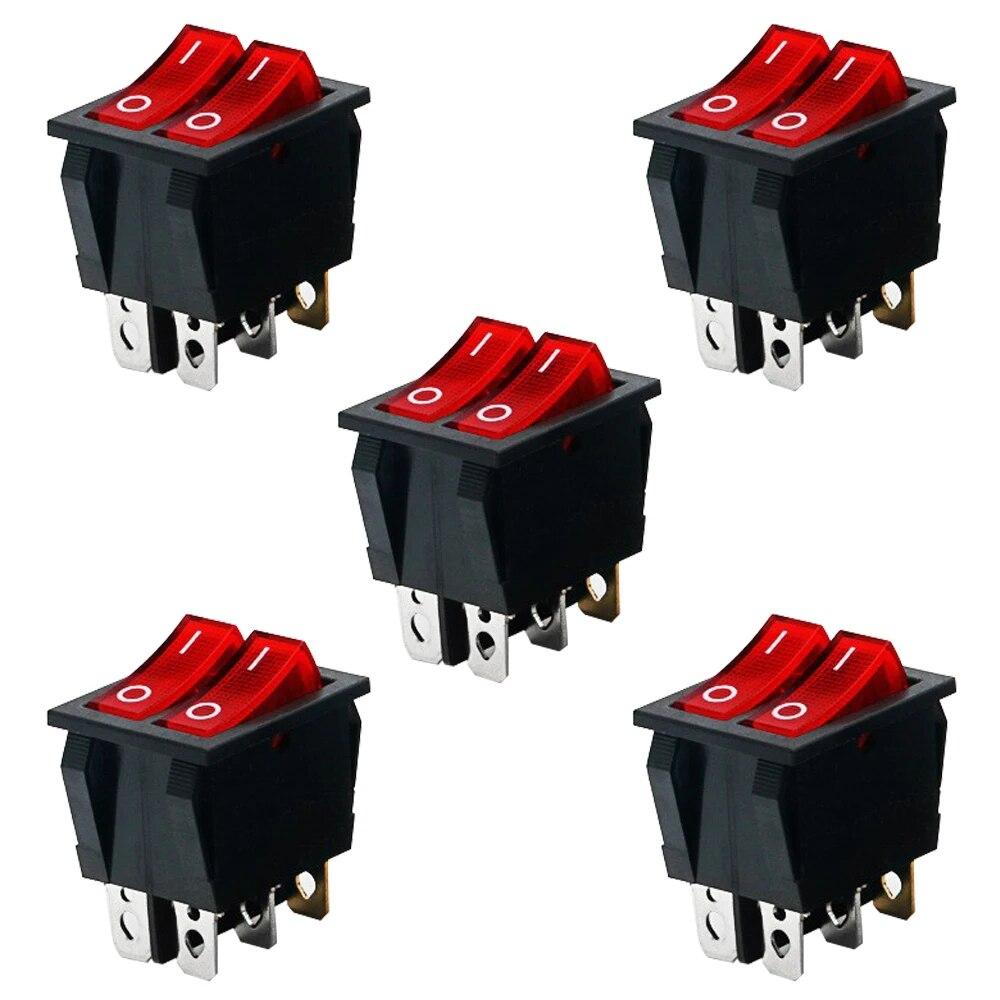 

5 шт. Подвійний червоний світловий перекидний перемикач 2*SPST On-Off 6 Pin 30x22mm 2-позиційний перекидний перемикач на човні 110 В/120 В/250 В KCD6