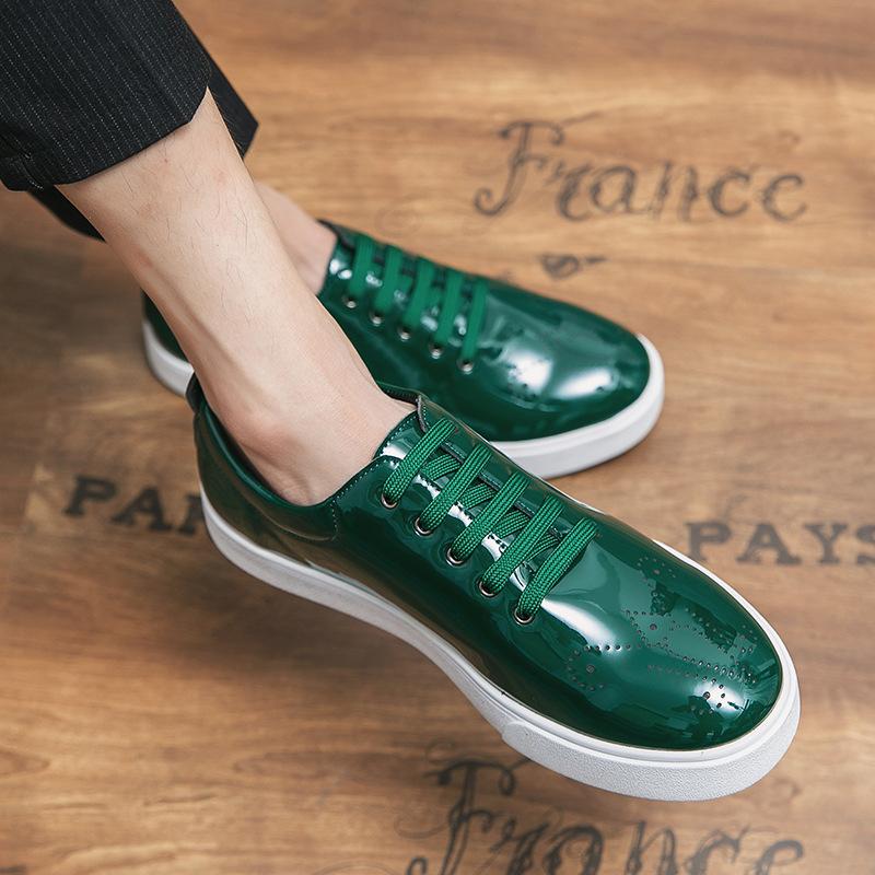 Spring Autumn Leather Sneakers High Quality Patent Leather Casual Shoes Lace Up Green Fashion Designer Leather Brogues Shoes