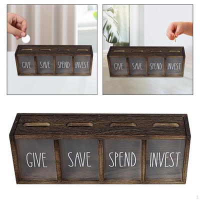 Boîte d'épargne Piggy Bank Give Save Spend Invest avec 4 compartiments pour la collection