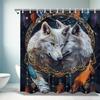 Exquisite Wolf Totem Shower Curtain - Mystical Wolf with Feathers, All-Season Design, Easy Install, Bathroom Accessories Set